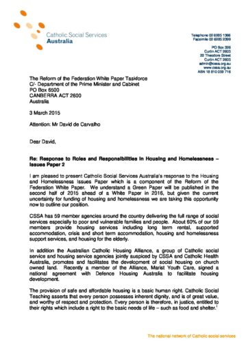30 CSSA Response To Housing And Homeless Issues Paper 03032015