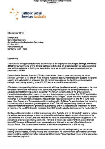 CSSA Submission Buudget Savings Omnibus Bill 2016