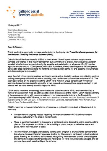 7 Cssa Submission Joint Standing Committee Inquiry Ndis Transitional Arrangements August 2017