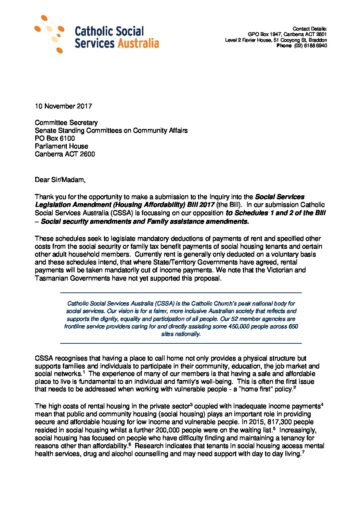 5cssa Submission Housing Affordability Bill 10 Nov 2017