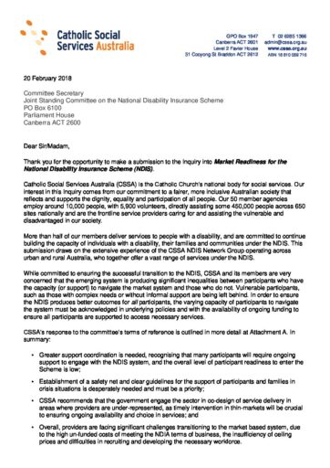 3 Cssa Submission Joint Standing Committee Inquiry Market Readiness For Ndis Feb 2018 Final