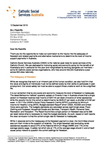 CSSA Submission Newstart Inquiry Sept 2019