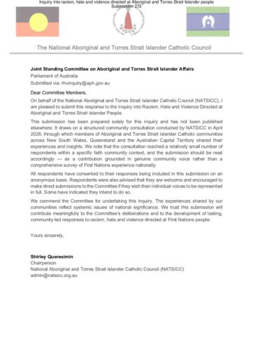 NATSICC Inquiry Into Hate Racism Violence Of First Nations People June 2026